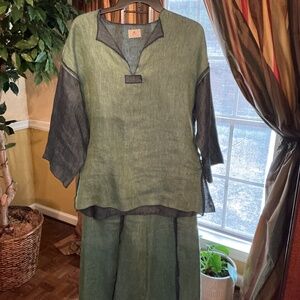 2 Piece 100% Linen palazzo pant set by I.C. Collection